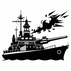 Silhouette of a world war ii battleship firing its cannons