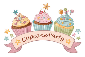 Remarkable Invitation Cupcake Party with Stars - Dramatic and Intense Visual Story Ideal for Digital