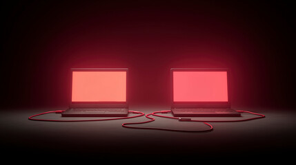 Cyber Data Transfer Between Laptops Representing ASEAN Logistics Hub Connectivity