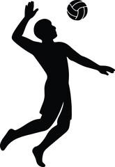 Silhouette volleyball player spiking ball in mid air Vector illustration