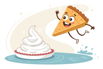 Spectacular Smiling Pie Slice Jumping Into Whipped - Rich and Luxurious Visual Story Great for Edito