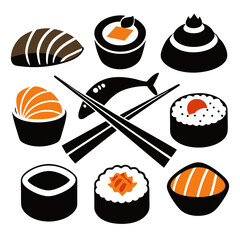 Assorted sushi and chopsticks illustration sashimi Japanese food