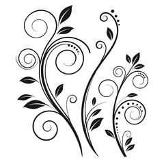 Black abstract floral swirl elements with leaves and dots decorative