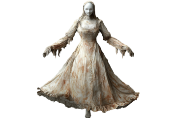 A Haunting Victorian Ghost in a Soiled Gown: A Chilling Digital Rendering