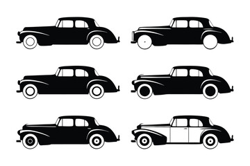 Classic Car Silhouette Collection: A stunning compilation of sleek, monochromatic vintage cars, capturing the timeless elegance and iconic design of a bygone era.
