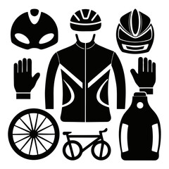 Black cycling gear and accessories collection helmet jacket