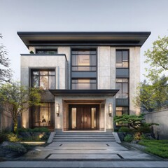 Modern Architecture and Stylish Facade of Luxury Residence in Serene Urban Setting