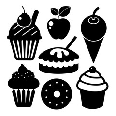 Assorted sweet dessert icons cupcake donut