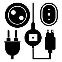 Black electric plugs and sockets on white background electric socket power connector