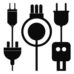 Black electrical plugs and sockets on white background electrical sockets power connectors