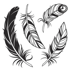 Obraz premium Black feather designs in various orientations and styles quill plume
