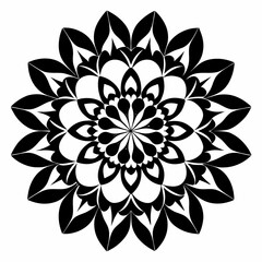 Black abstract floral mandala design white