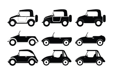 Classic Car Collection in Monochrome: A collection of nine meticulously rendered classic cars in monochrome, celebrating timeless automotive design.
