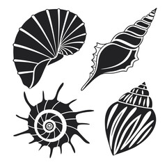 Black seashell silhouettes artistic collection marine ocean