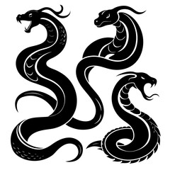 Black serpent silhouettes coiled and striking snake white