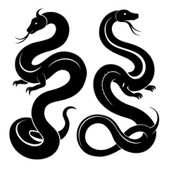 Black serpentine creatures with horns and claws snake reptile