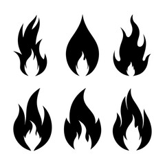 Black flame silhouettes on white background fire symbol