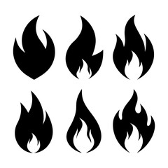 Black fire flame icons silhouette symbol