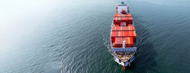 Aerial view Container cargo ship cargo shipping global business logistic import export freight...