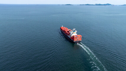 Aerial view Container cargo ship cargo shipping global business logistic import export freight...