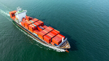 Aerial view Container cargo ship cargo shipping global business logistic import export freight...