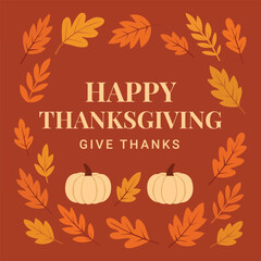 Thanksgiving Greeting Card with Pumpkins and Autumn Leaves &ndash; Festive Fall Social Media Post