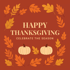 Thanksgiving Greeting Card with Pumpkins and Autumn Leaves &ndash; Festive Fall Social Media Post