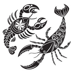 Black tribal zodiac signs cancer scorpion artistic design astrology horoscope
