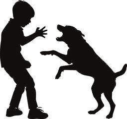 Boy Playing Tug of War with Dog Silhouette