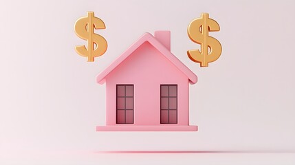 Pink house with dollar signs, a minimalist concept.