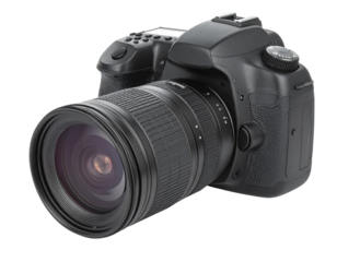  - Firefly_Modern digital camera with a long zoom lens and protective hood, ready for capturing
