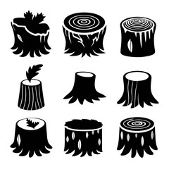 Black tree stump and log silhouettes wood nature