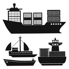 Cargo ships and containers silhouette collection container ship freight