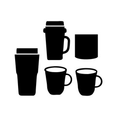 Coffee cup and mug silhouettes on white background beverage drink