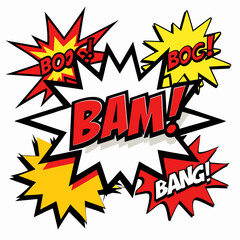 Comic Action Words Boom Bang Bam Bog burst shapes