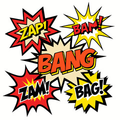 Comic action sound effect bursts boom