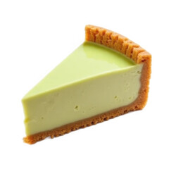 -Dessert image is transparent png. Single Slice Of Green Cheesecake With Golden Crust Isolated On Transparent Background