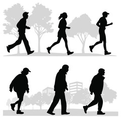 Diverse people running walking park city vector