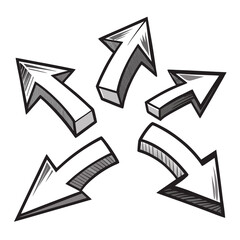 Dynamic hand drawn arrows pointing in various directions graphic symbol
