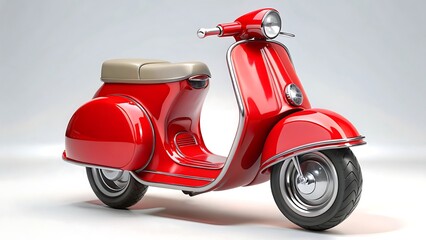 Classic red scooter with chrome accents and tan seat on a white background