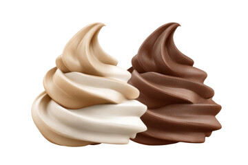 Swirled Temptations: Indulge in a close-up shot of two enticing ice cream swirls, one a classic vanilla, the other a rich chocolate, promising a moment of pure delight. 