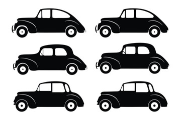 Fototapeta premium Classic Cars Vector Silhouettes: A collection of retro car design silhouette with elegance shape showcasing automotive style from decades past.