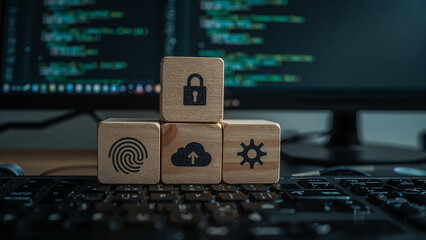 Symbolizing digital security Fingerprints cloud storage settings with protection on code on transparent background