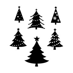 Festive Christmas Tree Silhouettes with Falling Snowflakes trees holiday