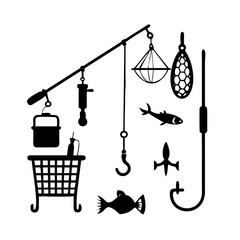 Fishing Rod Reel and Lure Silhouette tackle