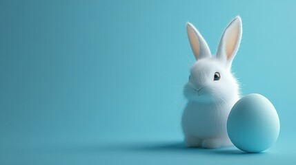 Obraz premium Easter bunny with blue egg pastel background holiday greeting.