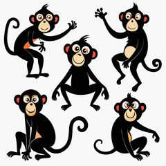 Five playful black monkeys with orange accents primate