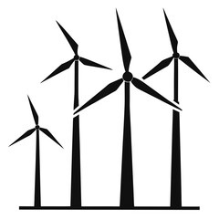 Four black wind turbines on white background energy power © Md Kazi Rahman