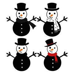 Four snowmen with hats and scarves snowman winter