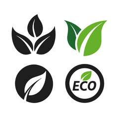 Four stylized leaf icons in black and green nature organic